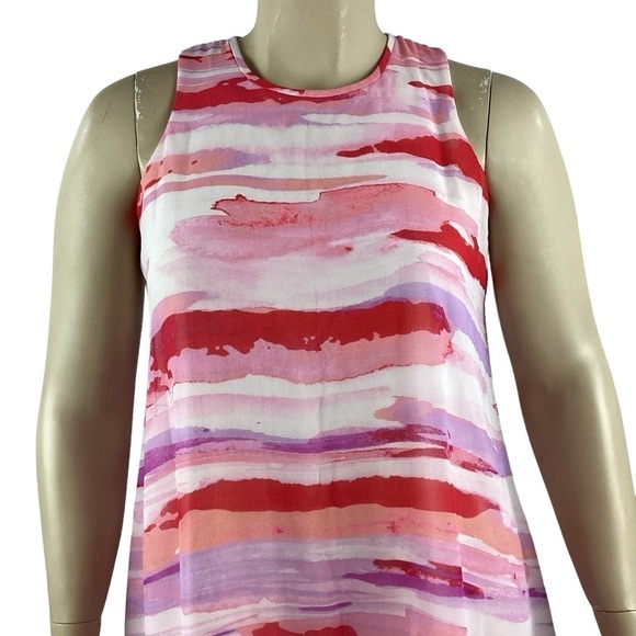 Calvin Klein Watermelon Stripe Georgette Shift Dress Size 12 - Picture 2 of 7